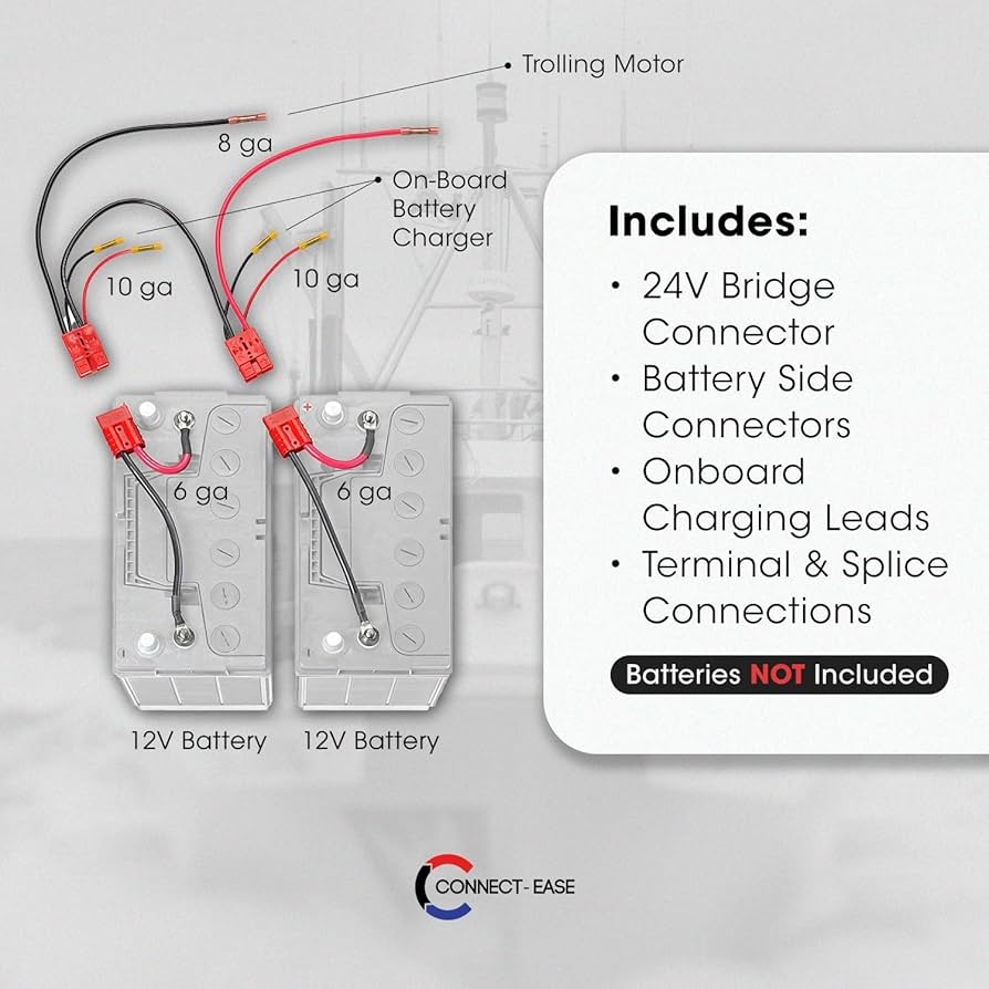 Amazon Connect Ease 24V Trolling Motor Connection Kit RCE24VBCHK Series Connection For 12V Batteries With Onboard Charging Charger Leads Marine Grade Components Plug U0026 Play Batteries Not Included Sports Amazon Connect Ease 24V Trolling Motor Connection Kit RCE24VBCHK Series Connection For 12V Batteries With Onboard Charging Charger Leads Marine Grade Components Plug U0026 Play Batteries Not Included Sports