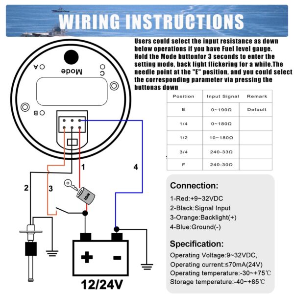 Sender Unit 12 Volt Fuel Gauge Wiring Diagram For Boat