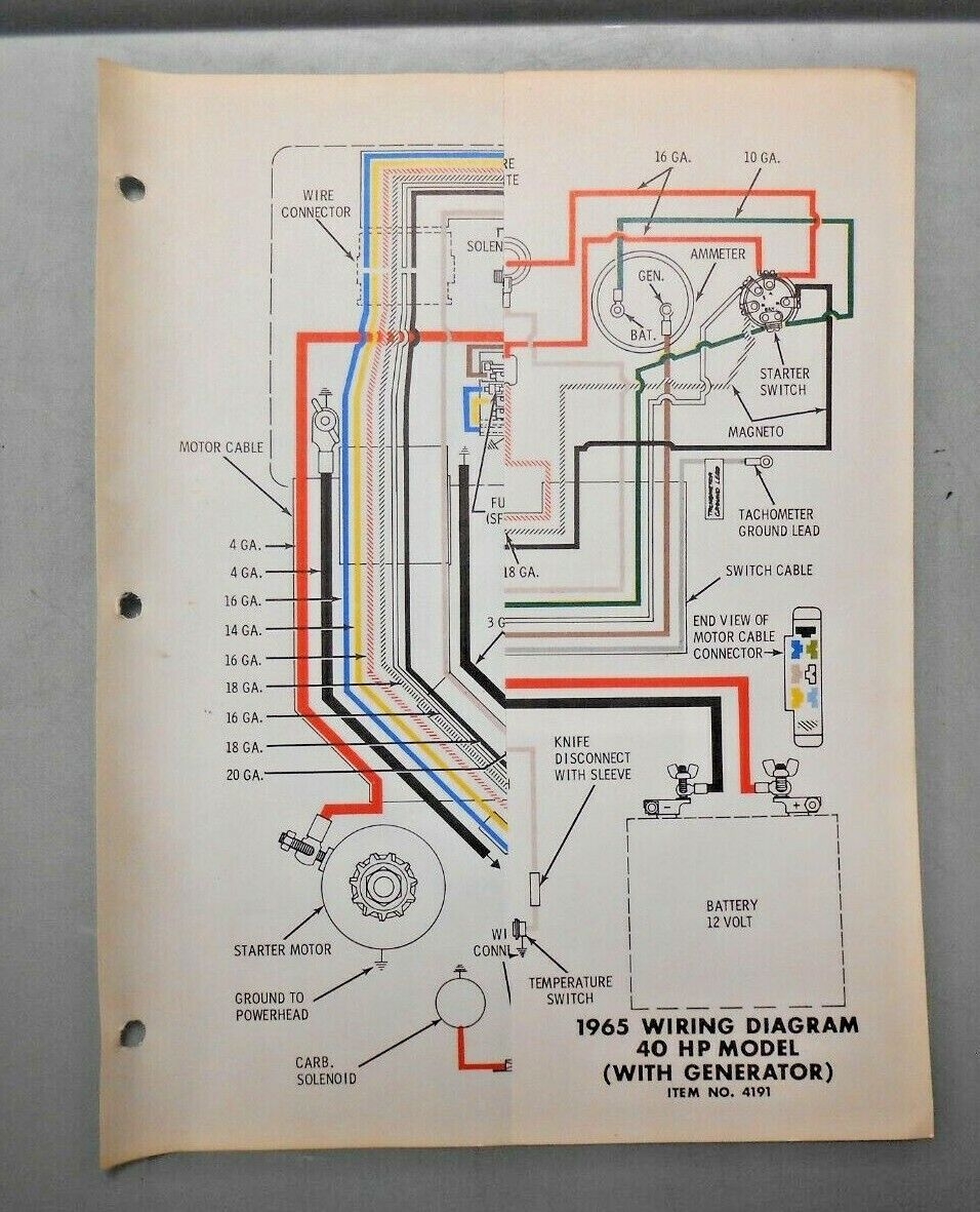 OEM Vintage 1965 Evinrude Outboard Wiring Diagram 40 HP Model W Generator IN4191